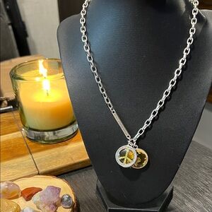 BRIGHTON World Peace 2 Toned Double Pendant chucky chain Silver necklace iDream